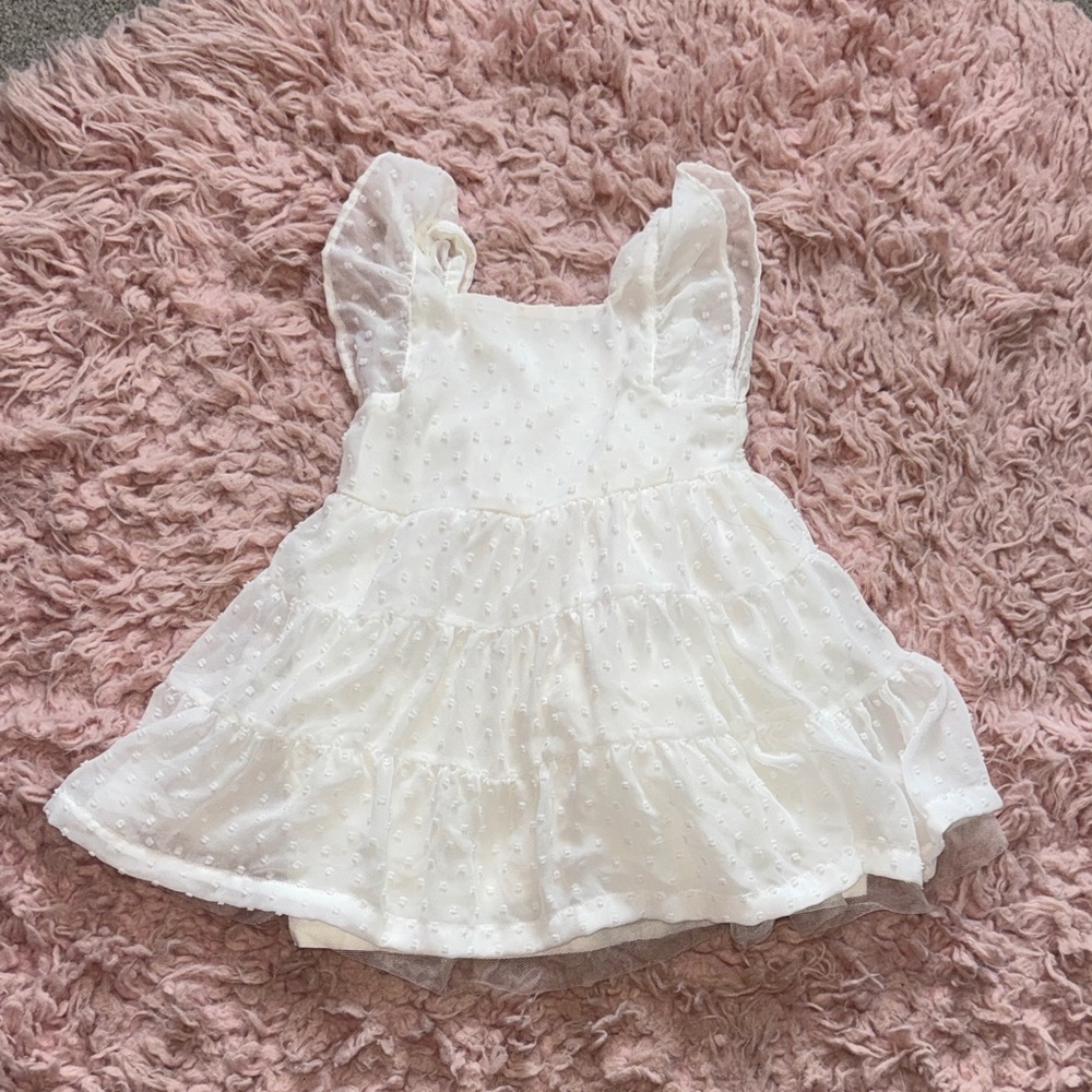 Carter’s White Sleeveless Dress with Sheer Polka Dot Overlay